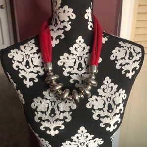 Red Velvet Chunky Necklace | Silver Accents